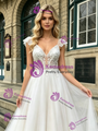 White Tulle Straps Lace Wedding Dress