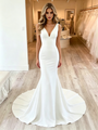 White Mermaid V-Neck Backless Wedding Dress