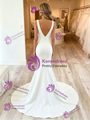 White Mermaid V-Neck Backless Wedding Dress