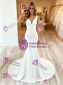 White Mermaid V-Neck Backless Wedding Dress