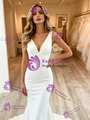 White Mermaid V-Neck Backless Wedding Dress