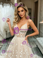 Champagne Lace Spaghetti Straps Wedding Dress