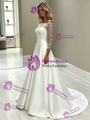 White Satin Lace Long Sleeve Off the Shoulder Wedding Dress
