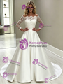 White Satin Lace Long Sleeve Off the Shoulder Wedding Dress