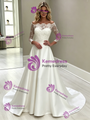 White Satin Lace Long Sleeve Off the Shoulder Wedding Dress