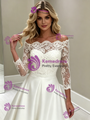 White Satin Lace Long Sleeve Off the Shoulder Wedding Dress