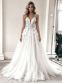 White Tulle Lace Spagheti Straps Wedding Dress