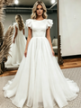 Simple White Scoop Neck Backless Wedding Dress