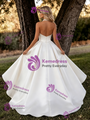 Simple White Satin Halter Backless Wedding Dress