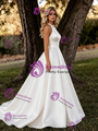 Simple White Satin Halter Backless Wedding Dress