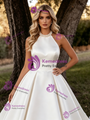 Simple White Satin Halter Backless Wedding Dress