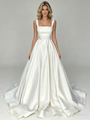 White Satin Straps Belt Wedding Dress
