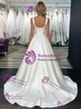 White Satin Straps Belt Wedding Dress
