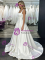White Satin Straps Belt Wedding Dress