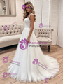 Fashion White Tulle Lace Straps Wedding Dress