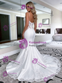 Sexy White Mermaid Satin Lace Spaghetti Straps Wedding Dress