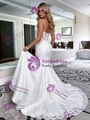 Sexy White Mermaid Satin Lace Spaghetti Straps Wedding Dress