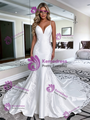 Sexy White Mermaid Satin Lace Spaghetti Straps Wedding Dress