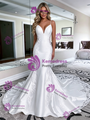 Sexy White Mermaid Satin Lace Spaghetti Straps Wedding Dress