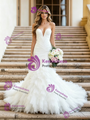 White Mermaid Tulle Strapless Pleats Wedding Dress