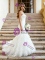White Mermaid Tulle Strapless Pleats Wedding Dress