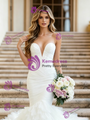 White Mermaid Tulle Strapless Pleats Wedding Dress