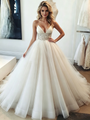 White Tulle V-neck Spaghetti Straps Beading Wedding Dress