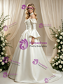 Ivory Satin Long Sleeve Pleats Wedding Dress