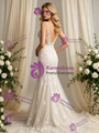 Beige Mermaid Tulle Lace V-Neck Wedding Dress