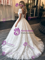 White Lace Square Neck Puff Sleeve Wedding Dress