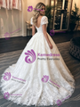White Lace Square Neck Puff Sleeve Wedding Dress
