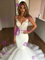 Sexy White Mermaid Lace Spaghetti Straps Wedding Dress