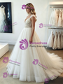 White V-neck Tulle Beading Wedding Dress