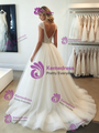 White V-neck Tulle Beading Wedding Dress