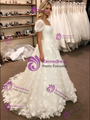 White Tulle Puff Sleeve 3D Flower Wedding Dress
