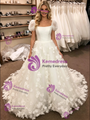White Tulle Puff Sleeve 3D Flower Wedding Dress