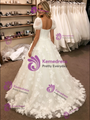 White Tulle Puff Sleeve 3D Flower Wedding Dress