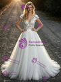 Simple White Tulle Lace V-Neck Wedding Dress