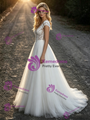 Simple White Tulle Lace V-Neck Wedding Dress