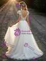 Simple White Tulle Lace V-Neck Wedding Dress