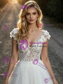 Simple White Tulle Lace V-Neck Wedding Dress