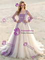 Champagne Tulle Purple Appliques Wedding Dress
