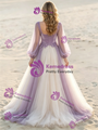 Champagne Tulle Purple Appliques Wedding Dress