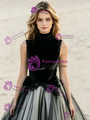 Black Tulle High Neck Appliques Wedding Dress