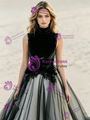 Black Tulle High Neck Appliques Wedding Dress