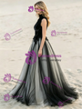Black Tulle High Neck Appliques Wedding Dress