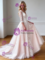 Champagne Tulle Appliques Long Sleeve Wedding Dress
