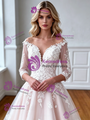 Champagne Tulle Appliques Long Sleeve Wedding Dress