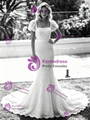 White Mermaid Lace Puff Sleeve Wedding Dress
