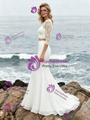 White Two Piece Short Sleeve Chiffon Lace Wedding Dress